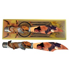 The 11" Indian Totem Pole Handle Collector's Hunting Bowie Knife with Plaque 3D Handle of Chief Bear & Eagle Double Sided Printed Bladed Of Warrior